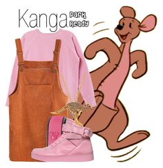 an image of a cartoon character outfit with pink and brown shoes on the bottom right hand side