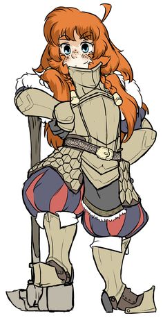 an anime character with red hair wearing armor