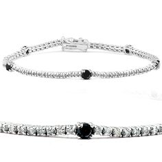 Bracelet features round cut black and white diamonds set in solid 14k white gold.  Double lock clasp security.  Bracelet length is 7" this is perfect for wearing alone or stacking with other bracelets. Double Lock, Diamond Tennis Bracelet, Diamond Settings, Tennis Bracelet Diamond, Vintage Bracelets, G H, Selling Jewelry, Vintage Diamond, Tennis Bracelet