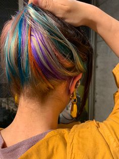 大人のヘアカラー　ユニコーンカラー　インナーカラーにレインボーカラー Balayage Hair Bright Colors, Partially Dyed Hair, Dyed Hair Inspiration, Bright Hair, Haircut And Color, Dream Hair, Hair Inspo Color, Aesthetic Hair