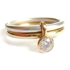 Silver and 18ct gold ring with large diamond. Contemporary and bespoke - Sue Lane