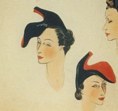 three women's hair styles from the early 20th century are shown in this drawing