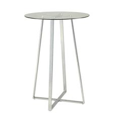 a round table with metal legs and a clear glass top on an isolated white background