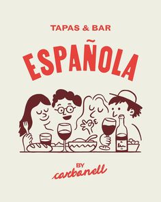 the cover of tapas and bar espanola by catharell, with an image of three people sitting at a table