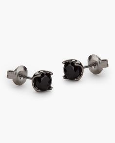 A modern twist on a classic style, these men’s black stud earrings feature a 0.6ct handset black diamond simulant in a matching black rhodium crown setting. Our Classic Stud Earrings have brilliant lab-simulated black diamonds that reflect the light in all directions, giving you a perfectly polished and sleek look. These black onyx look-alike studs serve as the perfect eye-catching capstone to a spectrum of different styles. Sold as a pair. Mens Earrings Studs, Black Studs, Urban Sophistication, Black Stud Earrings, Black Stud, Perfect Eyes, Solid Gold Chains, Diamond Simulant, Studs Earrings