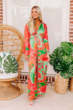 Antigua Bound Satin Jumpsuit Satin Jumpsuit, V Cuts, Wide Leg Jumpsuit, Botanical Prints, Wide Leg, Coral, Satin, Jumpsuit, How Are You Feeling