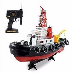 a toy boat is on display with a camera attached to it's front end