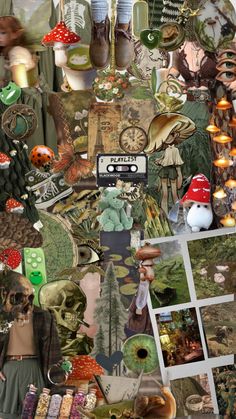 a collage of many different items including pictures, mushrooms and other things to make it look like an image