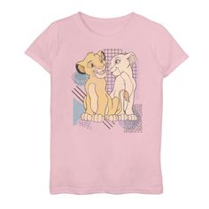 a pink shirt with a lion and cub on it