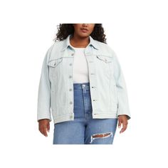 Levi's Delivers A Cool Borrowed-From-The-Boys Take On The Classic Trucker Jacket. With An Oversized Silhouette And Longer Length, This Plus-Size Jacket Is Perfect For Layering Over Sweaters And Hoodies. Point Collar; Front Button Closures Button Tabs At Waist Two Button-Flap Chest Pockets; Two Side Pockets Long Sleeves With Button Cuffs All Cotton Machine Washable Imported Levis Ex Boyfriend Trucker Jacket, Sweaters And Hoodies, Levis Jean Jacket, Levi Denim Jacket, Levis Jacket, Plus Size Outerwear, Denim Jacket Women, Oversized Silhouette, Denim Jean Jacket