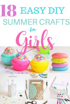 the cover of an easy diy summer crafts for girls book, with colorful items on it