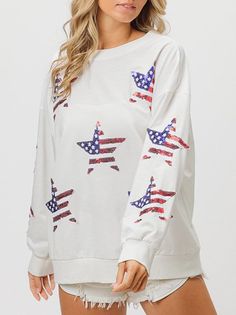 Unleash your patriotic side with the Rosa Clothing Independence Day Sequined Sweatshirt. Made for ladies, this long-sleeved sweatshirt is adorned with sequins to add a touch of glamour to your holiday celebrations. Stay cozy and stylish while showing off your love for your country. Size Chart(Inch) Chest Sleeve Length S 44.88 16.93 25.98 M 46.46 17.32 26.38 L 48.03 17.72 26.77 XL 49.61 18.11 27.17 Sequined Sweatshirt, Stay Cozy, Kids Sleepwear, Holiday Celebration, White Sweatshirt, Trending Now, Independence Day, Size Chart, Sleeve Length