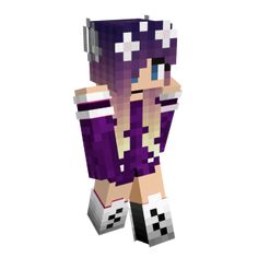 an image of a minecraft female character in purple and white clothes with her hands on her hips