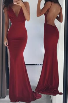 Burgundy Evening Gowns Stretchy Spaghettis Straps Backless Column Prom Dresses Backless Red Dress, Dusty Pink Prom Dress, Burgundy Evening Gown, Red Backless Dress, Prom Dresses Burgundy, Burgundy Homecoming Dresses, Prom Dress Pictures, Prom Dress Inspo, Gown Pictures