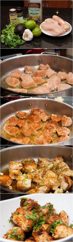 several different types of food being prepared in pans