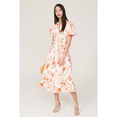 Red orange floral cotton blend (100% Cotton). Shirt dress. Short sleeves. V-neck. Front button closure. 50" from shoulder to hemline. Imported. Shirt Dress Short, Eudon Choi, Cotton Shirt Dress, Floral Shirt Dress, Rent The Runway, Closet Designs, Dress Short, Floral Shirt, Linen Dress