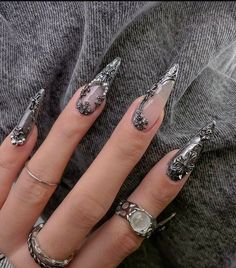 White Gothic Nails, Wolf Nails, Gothic Nails, Spring Nail Designs, Goth Nails, Grunge Nails, Dark Nails, Spring Nail, Nail Art Ideas