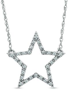 Zales 1/8 CT. T.W. Diamond Star Necklace in Sterling Silver Silver Star-shaped Diamond Necklace With Accents, Diamond White Star-shaped Diamond Necklace, Diamond White Star-shaped Necklace With Single Cut Diamonds, Diamond White Star Necklace With Single Cut Diamonds, Sterling Silver Star-shaped Diamond Necklace, Sterling Silver Star Diamond Necklace With Accents, Star-shaped Diamond Necklace With Diamond Accents, Diamond White Star-shaped Necklace With Diamond Accents, Diamond White Star Necklace With Diamond Accents