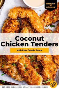 coconut chicken tenders with pina colada sauce