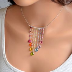 Rainbow Gemstone Jewelry In Sterling Silver, Rainbow Sterling Silver Jewelry For Jewelry Making, Multicolor Sterling Silver Birthstone Necklace, Boho Style Summer, Bead Hair Accessories, Happy Jewelry, Schmuck Diy, Yellow Quartz, Jewelry Photoshoot