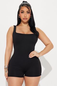 Shania Double Lined Romper - Black | Fashion Nova, Rompers | Fashion Nova Short Jumper Outfit, Corset Top Outfit, Curvy Casual Outfits, Gal Gadot Wonder Woman, Lingerie Photoshoot, Sleepwear Fashion, Lounge Outfit, Beachwear Fashion, Fashion Nova Models