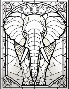 an elephant is depicted in this stained glass window