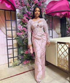 Lace style, African fashion, Lace dress, Aso ebi dress, Women Dress, African Lace Gown, Dress for Women. Evening Dress,  Lace Mermaid Asoebi Lace Styles For Slim Ladies, Lace Floor-length Dresses For Banquets, Long Dress With Fitted Bodice For Wedding Guest, Elegant Pink Maxi Dress For Banquets, Sheath Maxi Dress For Wedding, Lace Maxi Dress For Banquet, Pink Lace Maxi Dress For Wedding, Long Sleeve Lace Gown For Wedding Guest, Pink Maxi Dress For Wedding Guest