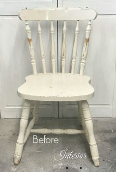 an old chair is painted white and has been turned into a child's rocking chair