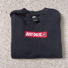 Mens, Like Brand New, Nike Just Do It Crew Sweat Shirt. Black Size Large. Nike Black Sweatshirt With Logo Print, Nike Black Graphic Print Sweatshirt, Nike Black Cotton Sweatshirt, Nike Crewneck, Nike Just Do It, Crew Sweatshirts, Nike Shirts, New Nike, Just Do It