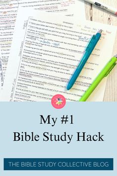 the bible study hack for my 1 bible study hack, with two pens on top