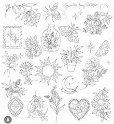 a bunch of flowers that are drawn on paper