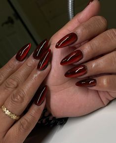 Bloody glass nails 🍷🩸✨😍😆 i absolutely love this 😍 . . . . . @grabbersbynikky #nailtech #nailcomedy #nailcontentcreator #nikkydidthat💕 #houstonnails #houstonnailtech #houstonnailartist #cateyenails #darkrednails #blacknails Red Glass Nails Acrylic, Red Frosted Nails, Glassy Red Nails, Dark Red Glass Nails, Red Glass Nails, Red Spray Paint, Dark Red Nails