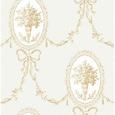 an ornate wallpaper pattern with flowers in oval frames