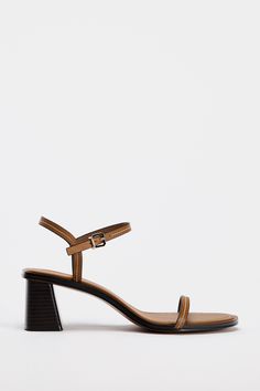 STITCHED HEELED LEATHER SANDALS Brown Strap Sandals With Block Heel, Brown Block Heel Sandals With Strap, Leather Slingback Sandals With Contrasting Heel For Summer, Leather Sandals With Contrasting Heel Counter And Ankle Strap, Leather Slingback Sandals With Low Heel And Adjustable Strap, Leather Sandals With Penny Strap, Leather Penny Strap Slingback Sandals For Summer, Zara Slingback Sandals With Open Heel And Heel Strap, Zara Leather Ankle Strap Slingback Sandals