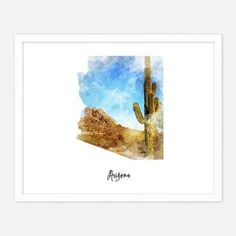 a watercolor painting of a cactus in the desert