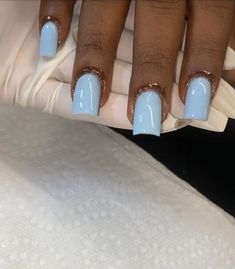 Soft Color Nails Simple, Cute Square Acrylic Nails Short Spring, Cute Nails On Brown Skin, Blue Shorties Acrylic Nails, Best Acrylic Nails Blue, Clear Blue Acrylic Nails, Cute Frenchies Nails, Nails Long Acrylic, 2022 Nails