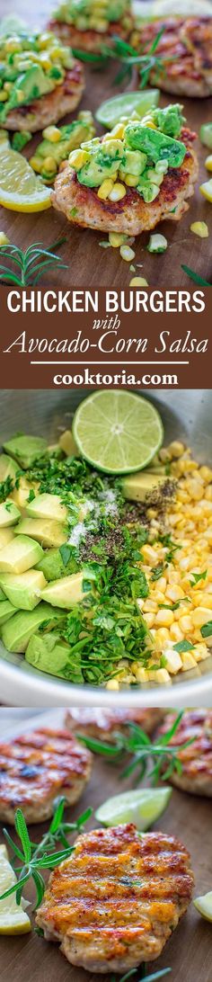 chicken burgers with avocado and corn salsa on the side - this recipe is so good it's easy to make