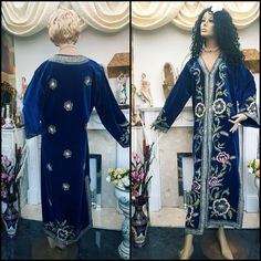 Blue Velvet Winter Outerwear, Traditional Long Sleeve Velvet Outerwear, Traditional Velvet Long Sleeve Outerwear, Festive Velvet Long Sleeve Outerwear, Winter Embroidered Velvet Outerwear, Elegant Blue Outerwear With Intricate Embroidery, Traditional Evening Outerwear For Winter, Prom Dresses 1980s Vintage, Kaftan Jacket