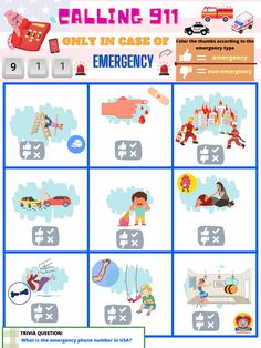 an emergency poster with the numbers and symbols for children to use in their school's safety