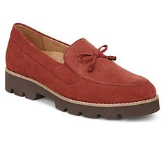 A tailored take on the laid-back loafer, the Finley is your go-to fall shoe when you want a soft-suede design with ultra-supportive features. It's style and comfort all wrapped up with a bow on top! From Vionic. Yellow Slip-on Closed Toe Loafers, Comfortable Slip-on Loafers At Cheap Price, Red Slip-on Loafers With Stitched Sole, Medium Width Synthetic Slip-on Loafers, Brown Loafers With Rubber Sole, Medium Width, Heel Pain, Fall Shoes, Soft Suede, Oxford