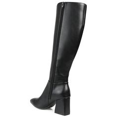 A striking boot that will definitely add a bold look to your everyday wear the Landree by Journee Collection. This vegan leather boot features a 4 mm Tru Comfort Foam� footbed and a smooth zipper entry for the perfect fit. An almond-toe and a block heel give this versatile style a fresh look. At Journee Collection our boot styles will have your outfit looking even better than before. They will give you that finishing touch that will have your outfit looking straight out of a magazine. Vegan Leather Boots, Fresh Look, Wide Calf, Leather Boot, Journee Collection, Black 7, Versatile Style, Fashion Boots, Everyday Outfits