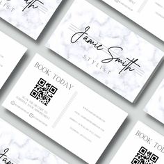 six business cards with the names of books to read and qr code on them