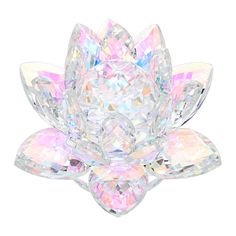 PRICES MAY VARY. Overall dimension (Width x Height) is 10cm x 6cm / 3.9“ x 2.4“, lightweight and portable, well packaged into a gift box with foam insert, ensuring transportation safety, gift exquisiteness and elegance. Made of colorful crystal material, this sparkly lotus figurine is durable and dust-proof, each lotus petal will glitter like diamond and catch / reflect sunlight when illuminating it directly. (AB color crystal material will reflect different color under light!) The lotus flower Lotus Decor, Crystal Lotus, Centerpiece Home, Glass Theme, Feng Shui Decor, Blooming Lotus, Crystal Paperweight, Flower Sculptures, Rose Decor