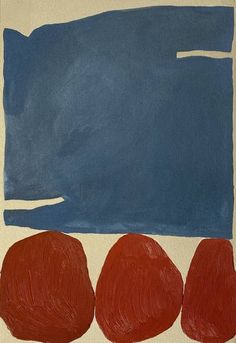 an abstract painting with red and blue shapes