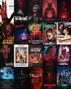 many different movie posters are shown together