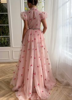 Cherry Cupcake Gown | Teuta Matoshi Teuta Matoshi Dresses, Matoshi Dress, Embroidered Cherries, Inseam Pocket, Celestial Dress, Mums Wedding, Creating A Vision, Teuta Matoshi, Short Puffy Sleeves