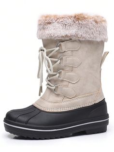 Beige Funky,Fashionable,Dressy,Daily Collar    Snow Boots Embellished   Kids Shoes Insulated Waterproof Boots For Winter Outdoor Activities, White Waterproof Boots For Winter Outdoor Activities, Winter Non-slip Waterproof Boots For Outdoor, White Waterproof Rain Boots For Winter, Winter Waterproof Rain Boots For Outdoor Activities, Winter Waterproof Outdoor Rain Boots, Winter Waterproof Non-slip Outdoor Boots, Winter Weatherproof Boots For Outdoor Activities, Winter Scratch-resistant Boots With Round Toe