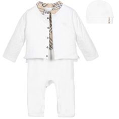 BURBERRY White Cotton Jersey Babysuit Boxed Gift Set (4 Piece) Luxury Accessories, Baby Clothing