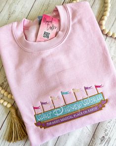 WDW Embroidered Crewneck Sweatshirt - Pink Colors may vary, size up for a loose fit. Disneybound Outfits, Cute Disney Outfits, Disney Inspired Fashion, Disney Bound Outfits, Disney Sweatshirts, School Dresses, Embroidered Crewneck, Disney Diy, Disney Shirts