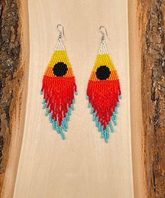 Sunset Beaded Earrings with Fish Hook Backs. Color Beads : Multi-Color  Length : 4.3 inches Multicolor Hand-strung Dangle Earrings, Indigenous Earrings, Native Earrings, Native Beadwork, Earrings Indian, Color Beads, Indian Earrings, Beading Projects, Handcrafted Earrings